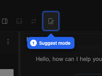 The editor toolbar with the Suggest mode button, a pen-on-page icon, highlighted