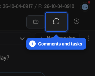 The toolbar above the right-hand panel with the speech-bubble Comments and tasks button highlighted