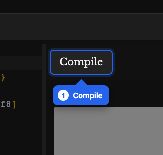 Close-up of the Compile button at the top left of the PDF preview toolbar