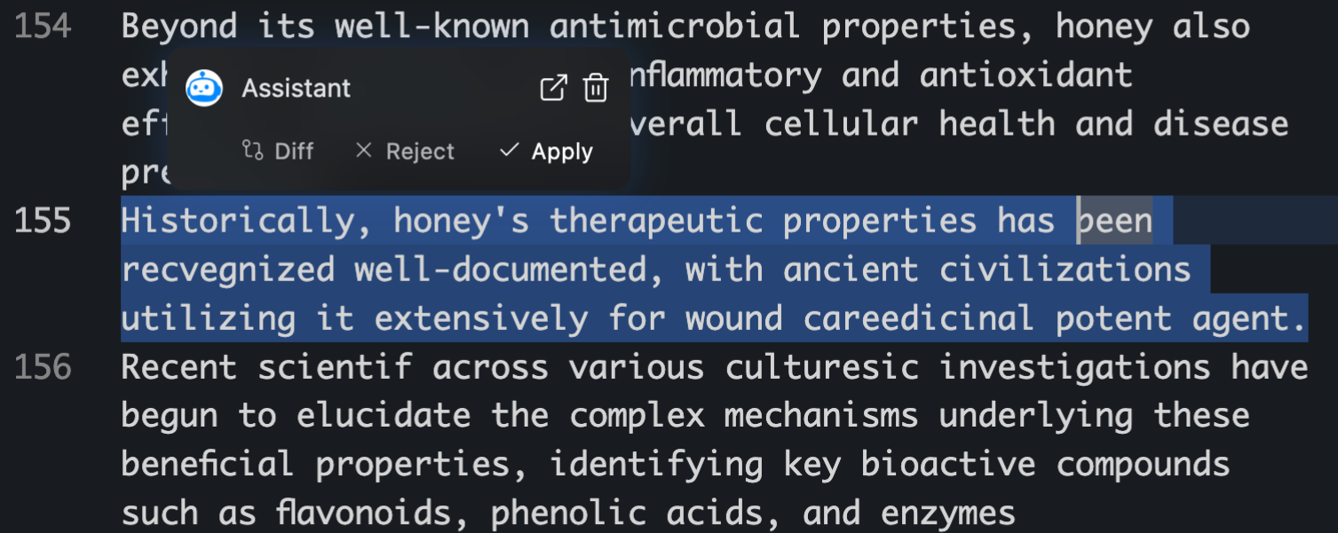 An inline suggestion waiting to be accepted or rejected